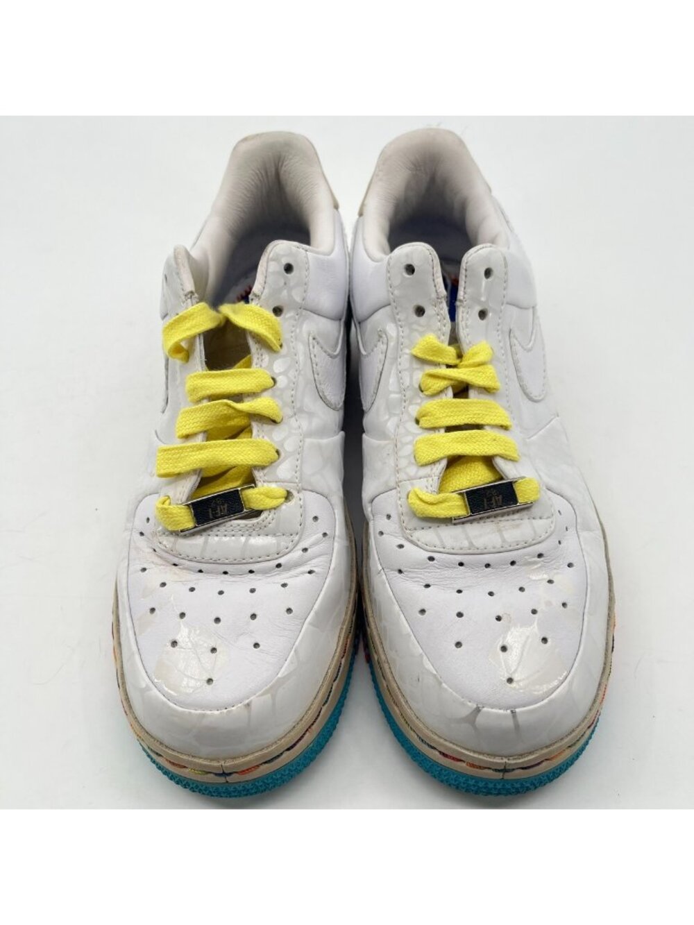 Nike Air Force 1 Low Womens Size 7 White Yellow Athletic Leather Shoes Sneakers - Picture 6 of 10